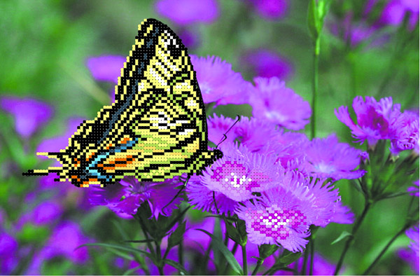 4000-Матренин Посад "Бабочка на лиловых цветах" 28х34 см