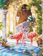 64-02-Чудесная игла "Розовые фламинго" 30х39 см
