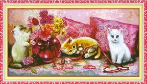7334-TBYst "Котята и ваза с цветами" (мозаика) 110х60 см