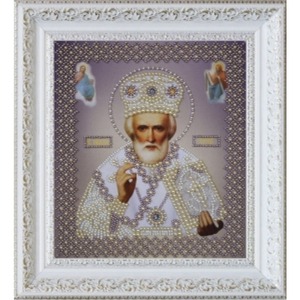 Р-269-Картины Бисером "Икона свт.Николая Чудотворца (серебро)" 18,5х21,5 см