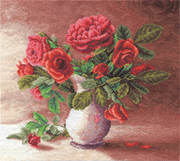 1153Ц-Panna "Красные розы в белом кувшине" 31х30 см
