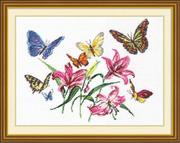 42-05-Чудесная игла "Лилии и бабочки"  32х26см