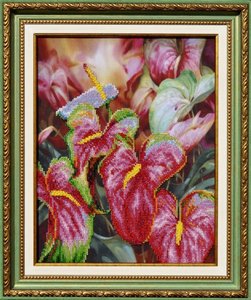 Р-076-Картины Бисером "Цветок фламинго" 31х25 см